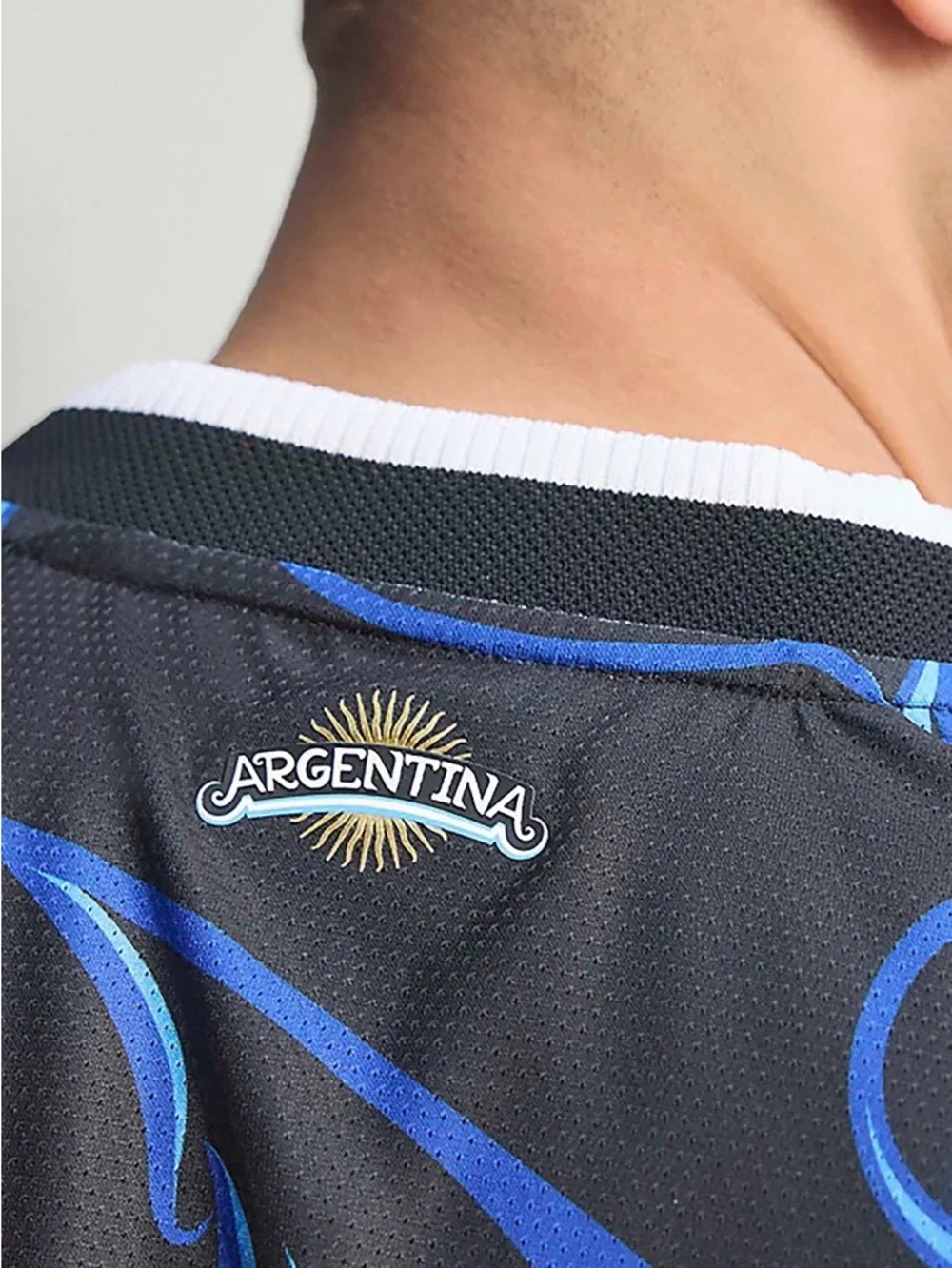 Authentic adidas Men’s Black & Blue Argentina Football Jersey with Swirl Print